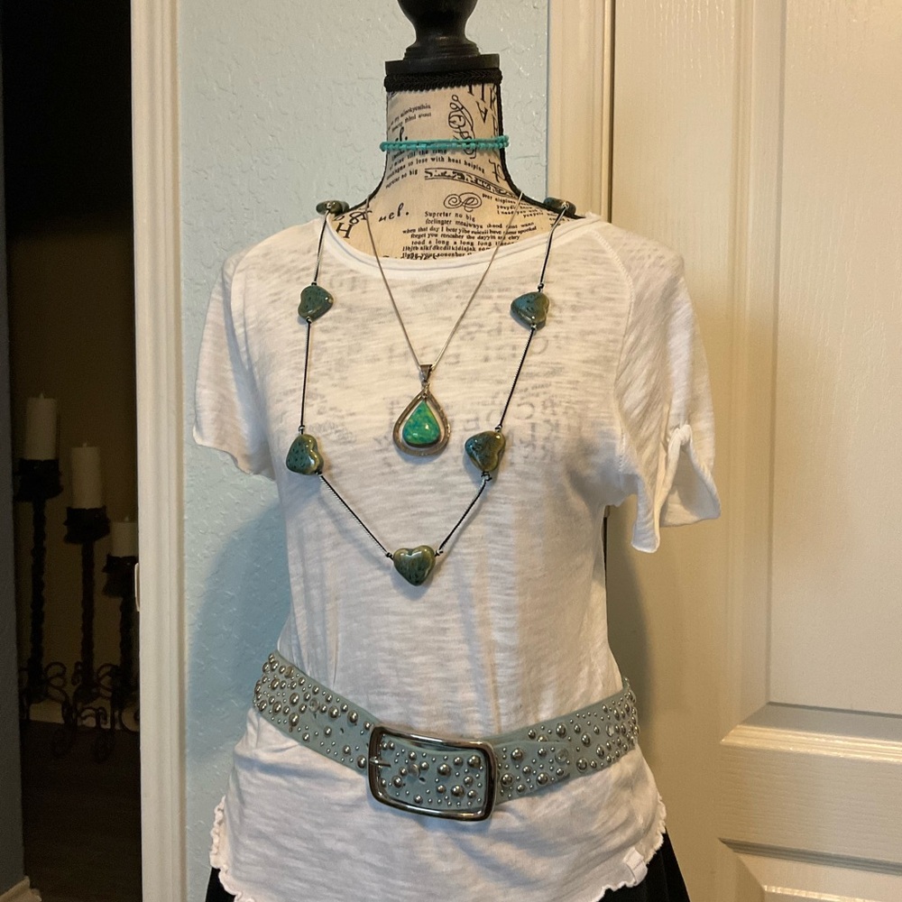 Soft blue turquoise  leather belt.